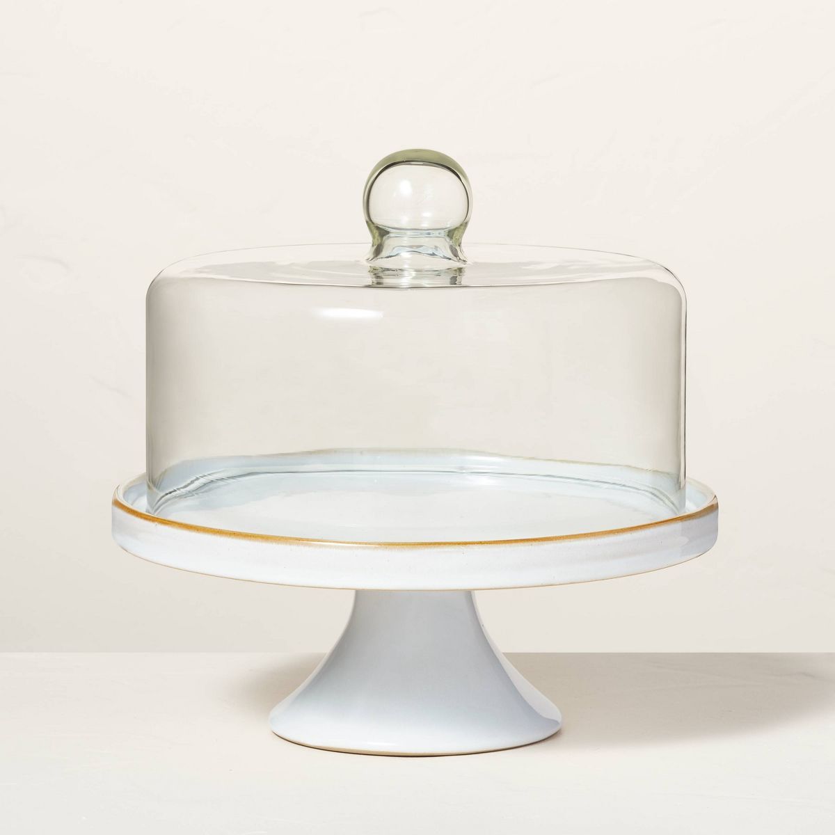 Stoneware Reactive Glaze Cake Stand with Glass Cloche - Hearth & Hand™ with Magnolia | Target