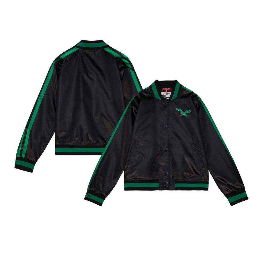 Philadelphia Eagles Mitchell & Ness Women's Raglan Satin Full-Snap Jacket - Black | Fanatics