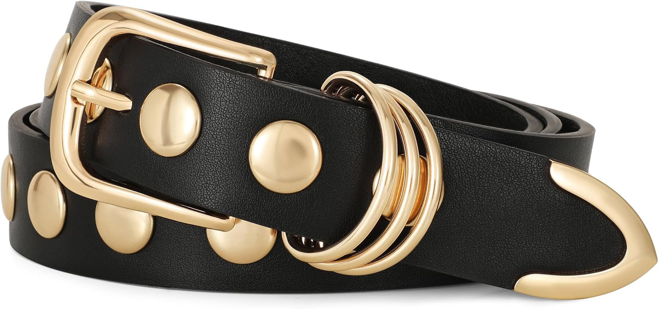 WERFORU Women Fashion Leather Belt Studded Leather Belt Ladies Belts for Jeans Dress Punk Belt | Amazon (US)