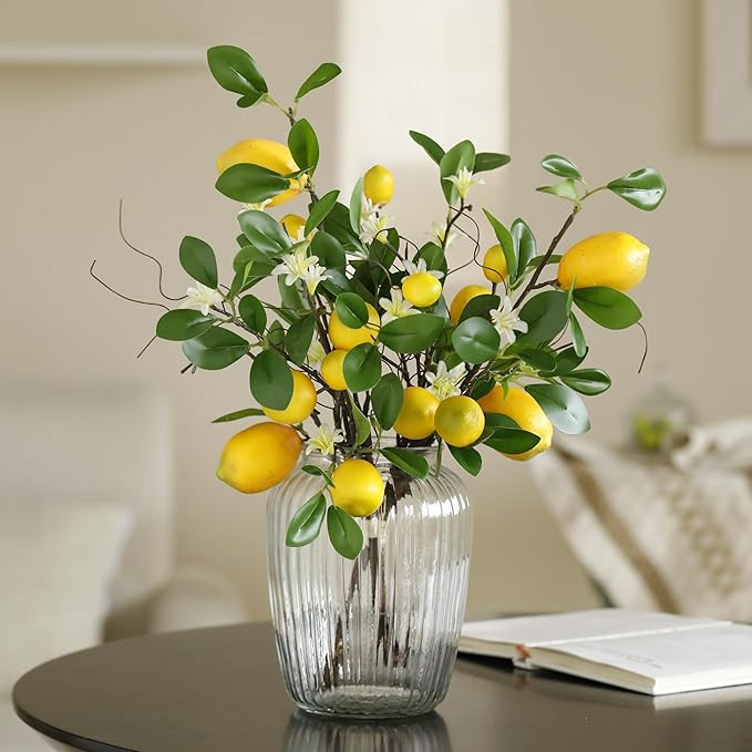 Laelfe Artificial Lemons Branches, 8 Head Faux Lemons with Stem Fake Lemon Themed for Kitchen Dec... | Amazon (US)