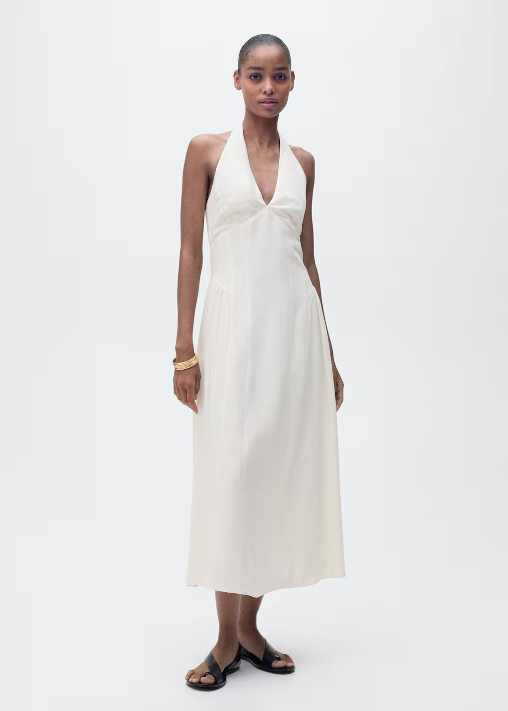 Halter-neck linen dress off white - Women - 10 - MANGO | Mango (US/MX/AU)