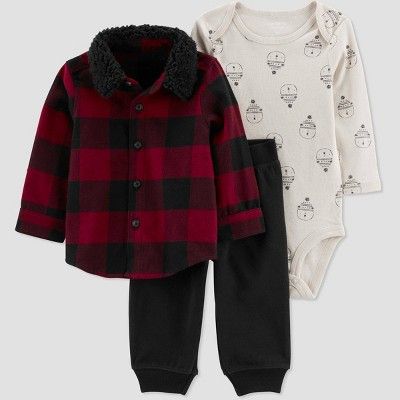 Carter's Just One You®️ Baby Boys' Plaid Shacket & Bottom Set - Red/Black | Target