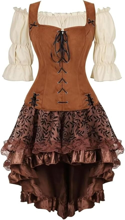 Renaissance Costume Women Set Pirate Vest Shirt Medieval Dress Peasant Tops Irish Dress | Amazon (US)