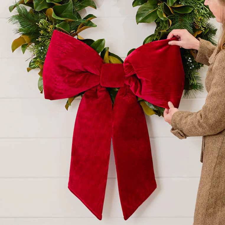 Extra Large Door Size Wired Padded Red Velvet Bow UV-Resistant Outdoor Hanging Decor | Darby Creek Trading