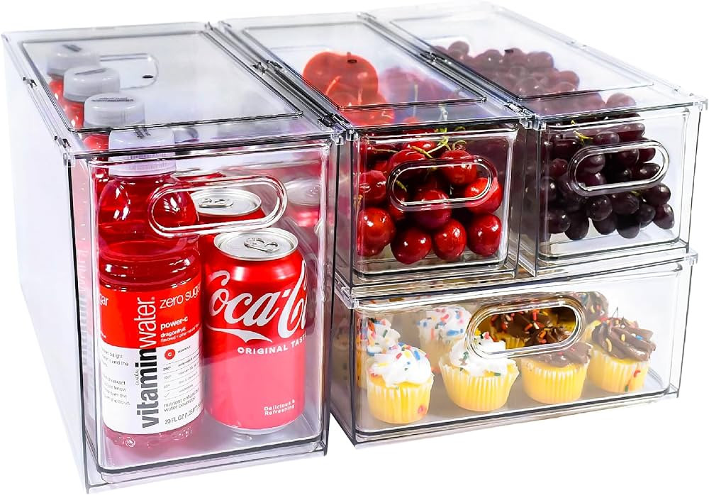 NuSaile Stackable Refrigerator Organizer Bins Pull Out Drawers with Handles - Vegetable and Fruit... | Amazon (US)