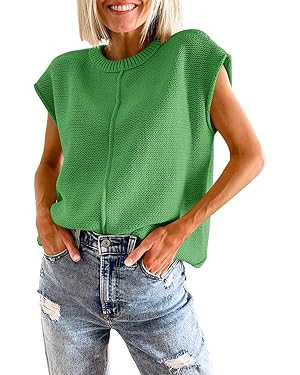 Saodimallsu Womens Summer Cap Sleeve Tops Casual Crew Neck Loose Fit Knit Lightweight Sweater Pul... | Amazon (US)