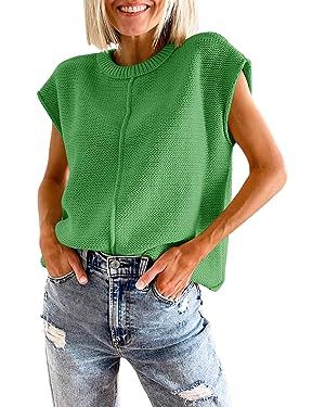 Saodimallsu Womens Summer Cap Sleeve Tops Casual Crew Neck Loose Fit Knit Lightweight Sweater Pul... | Amazon (US)