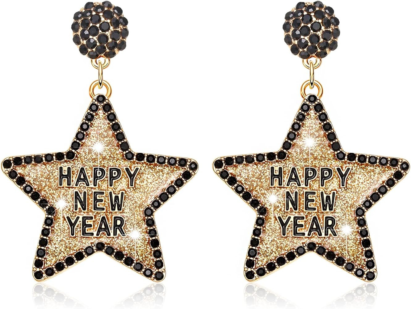 Happy New Year Earring for Women Glitter Rhinestone Star Dangle Earrings Holiday New Year’s Eve... | Amazon (US)