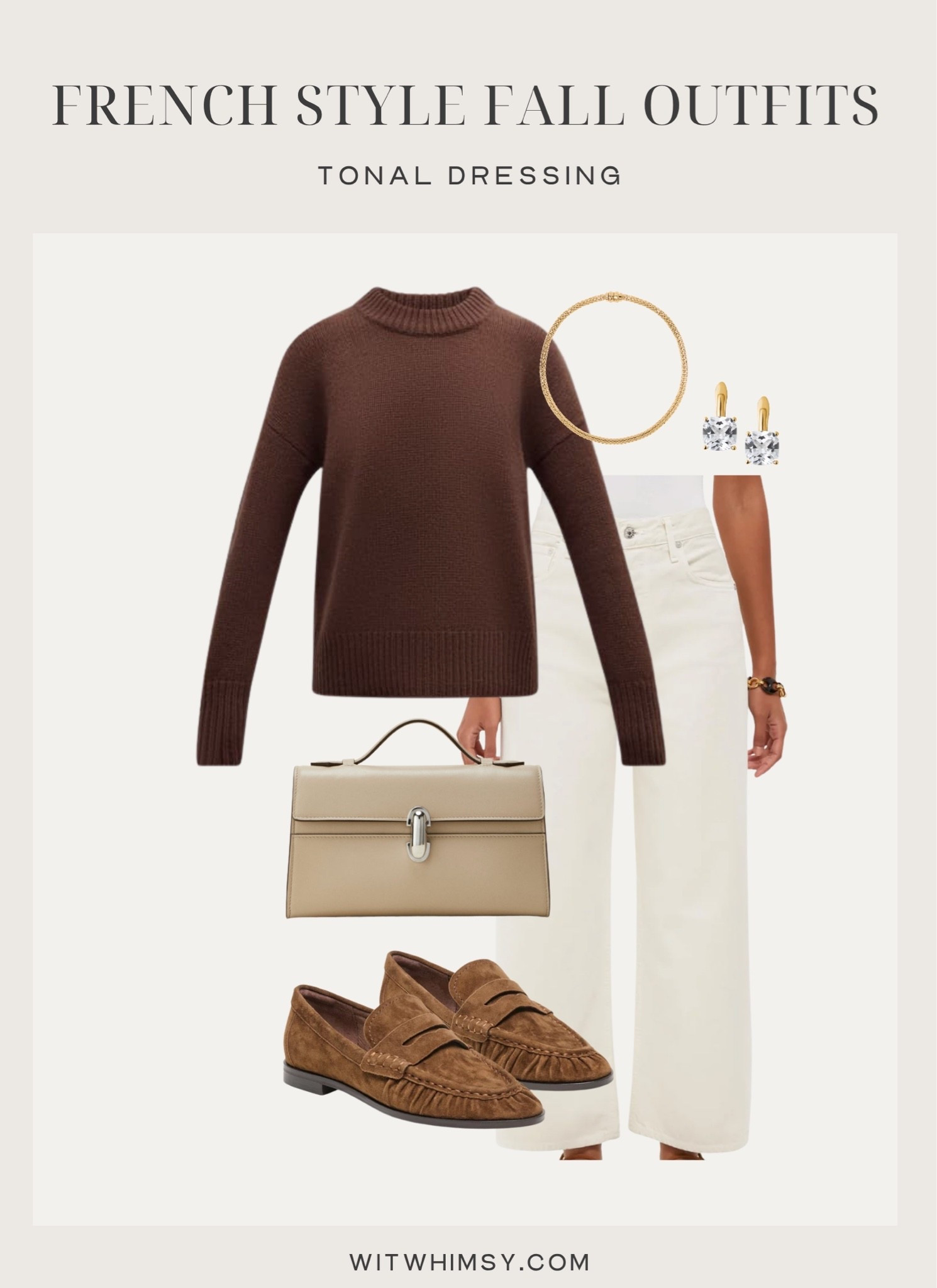 Monochromatic tonal dressing French style fall outfit 
Ecru jeans
Loafers
Top handle bag

#LTKSeasonal #LTKOver40