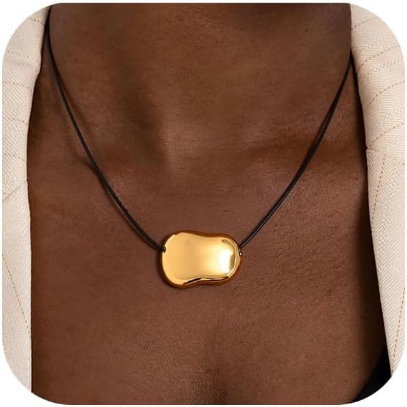 Chunky Necklaces Bean Necklace for Women, Dainty Stainless Steel 14 K Gold Plated Necklace with 2... | Amazon (US)