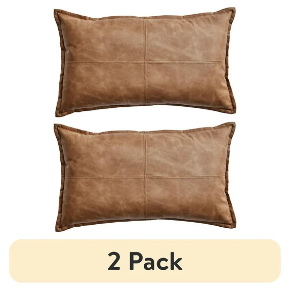 (2 pack) Better Homes & Gardens 14" x 24" Beige Vegan Leather Decorative Pillow | Walmart (US)