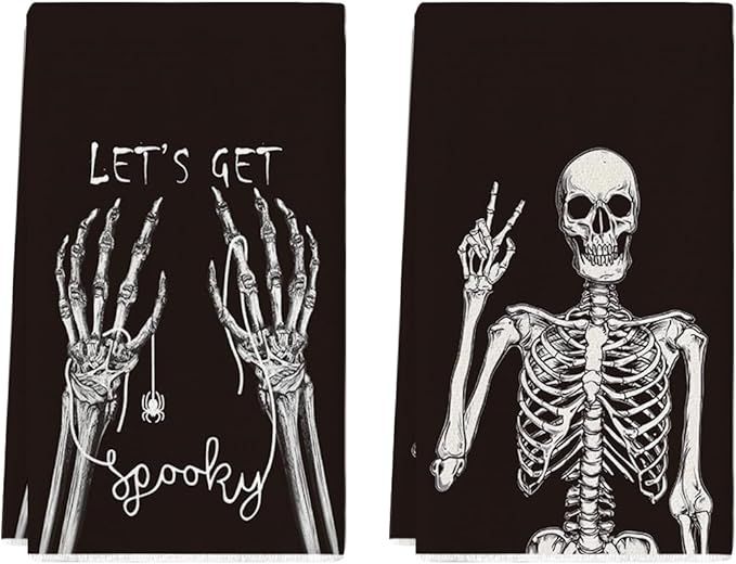 Artoid Mode Skeleton Hand Spooky Halloween Kitchen Towels Dish Towels, 18x26 Inch Bones Let's Get... | Amazon (US)