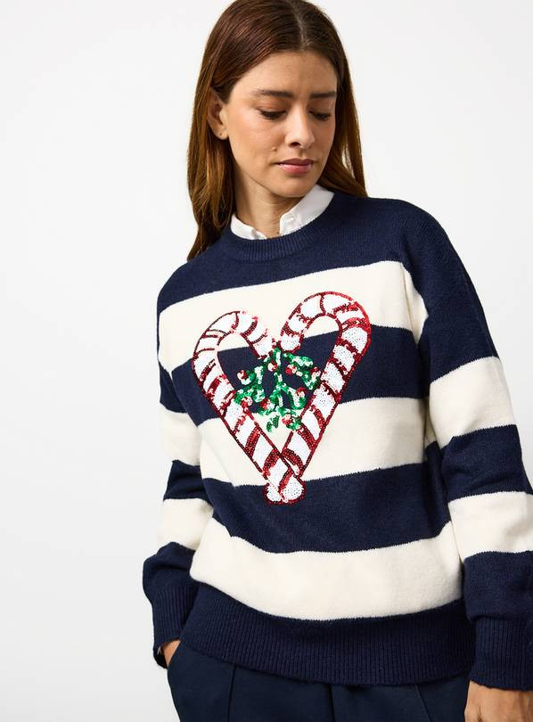 Christmas Candy Cane Heart Sequin Knitted Jumper 14 | Tu Clothing