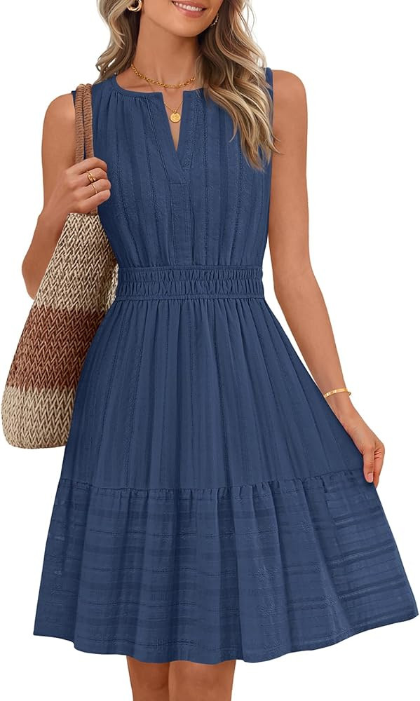MEROKEETY Women's 2026 Summer Casual Mini Sundress Beach Vacation Sleeveless V Neck Flowy A Line ... | Amazon (US)