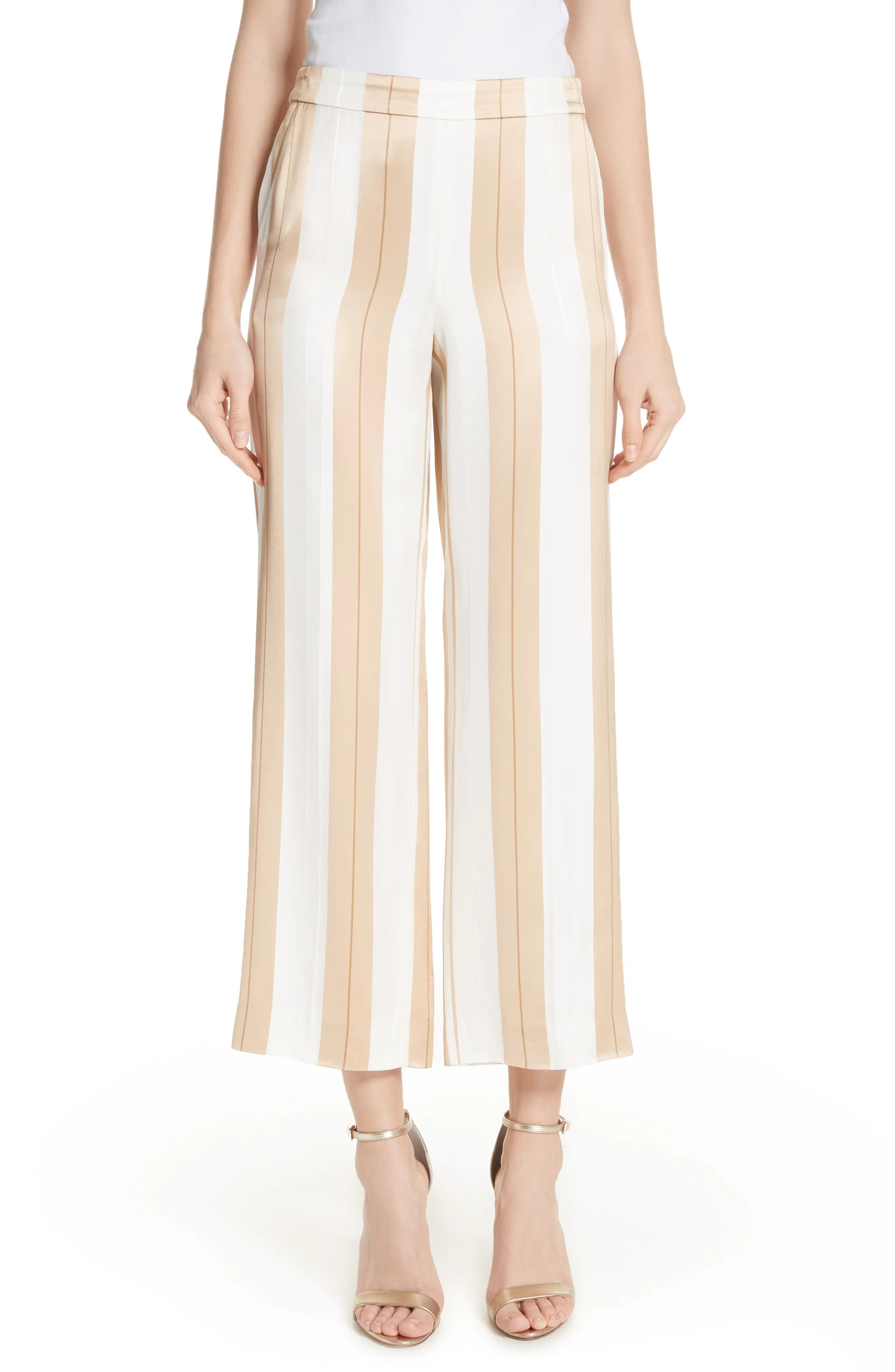 St. John Collection Satin Twill Stripe Straight Leg Pants | Nordstrom