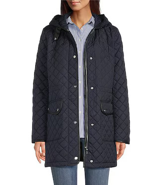Quilted Hooded Internal Drawcord Zip Front Coat | Dillard's