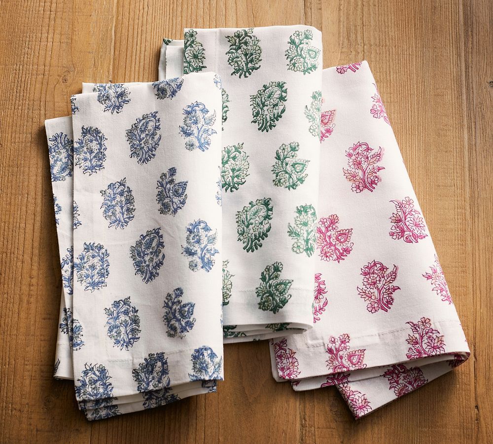 Sophia Floral Block Print Cotton Napkins - Set of 4 | Pottery Barn (US)