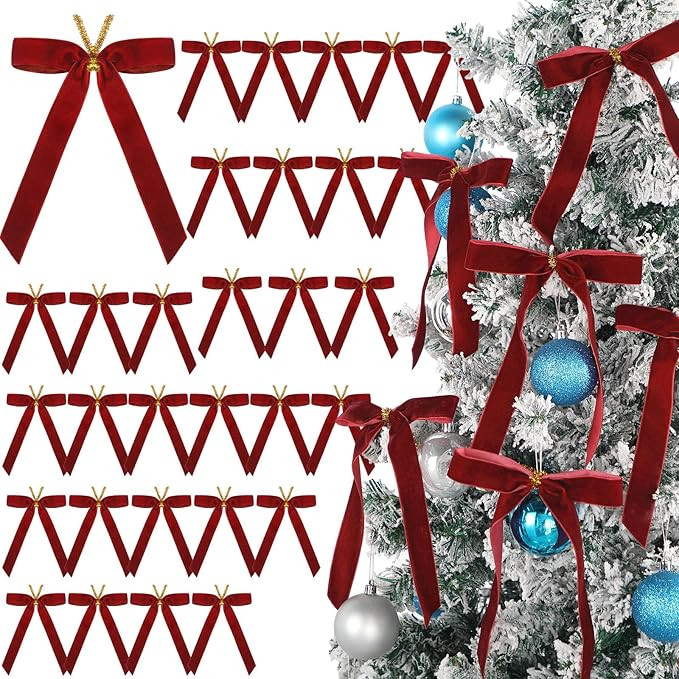 Riceshoot 30 Pcs 6 x 8 Inch Velvet Christmas Bow, Rustic Crafts Gift Bows Nice for Christmas Tree... | Amazon (US)