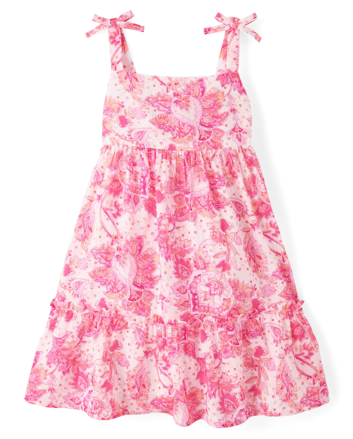 Girls Print Textured Bow Shoulder Dress - pink | The Children's Place