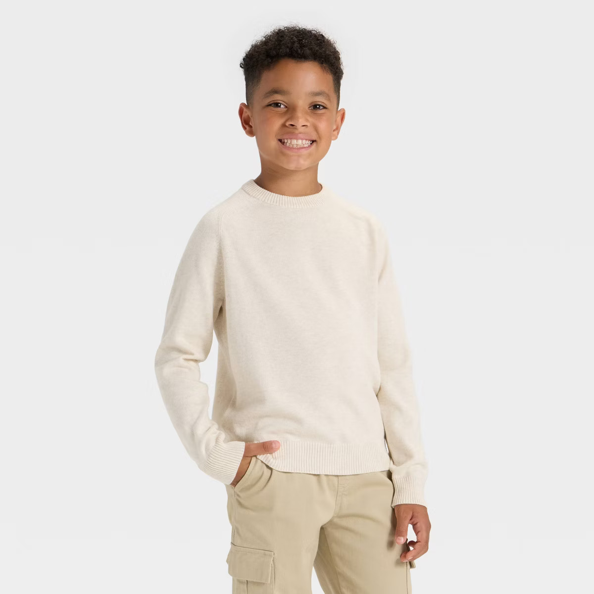 Boys' Solid Pullover Sweater - Cat & Jack™ Oatmeal XS | Target