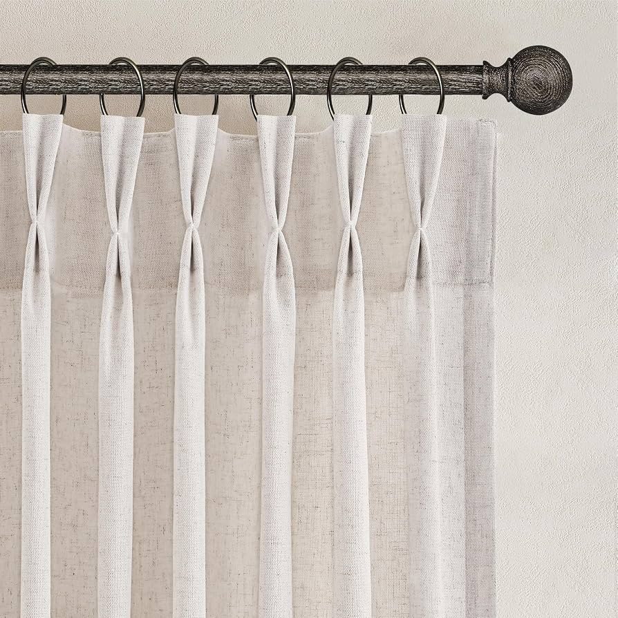 Joywell Pinch Pleat Linen Curtains 84 inch Length 2 Panels Back Tab Semi Sheer Light Filtering El... | Amazon (US)