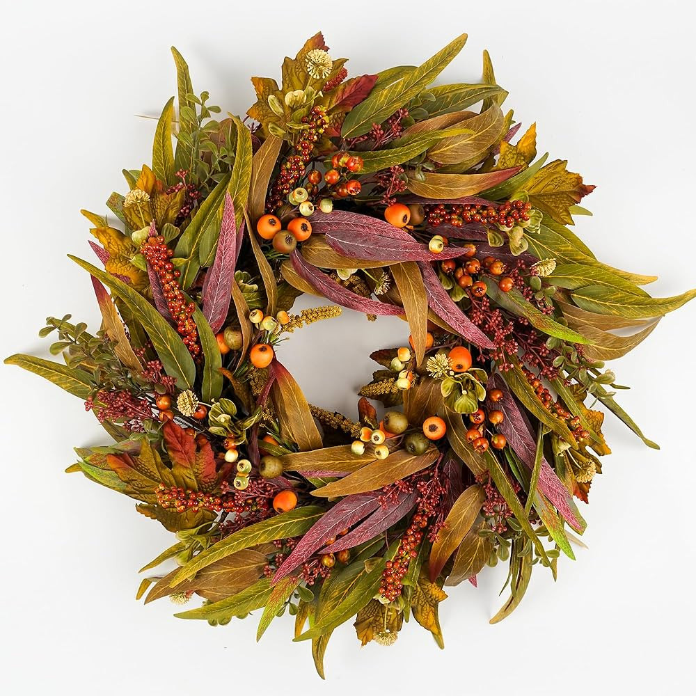 Olive Wreath for Front Door 22 inch, Greenery All Season Wreath with Olive Leaf Fruit, Home Decor... | Amazon (US)