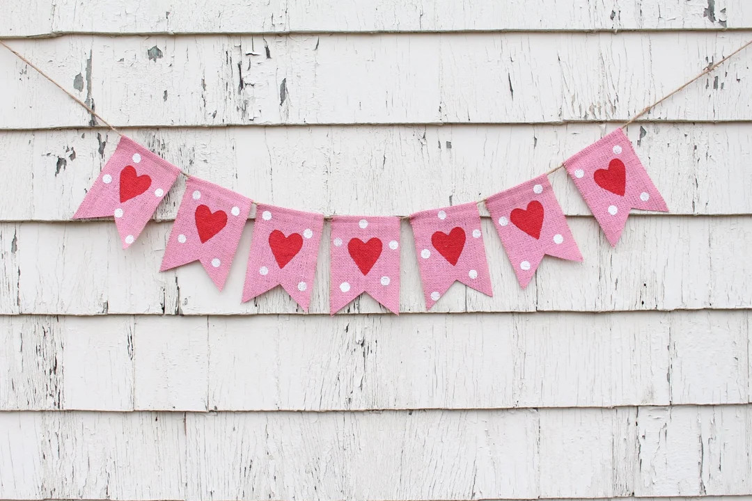 Heart Banner, Heart Bunting, Valentines Day Burlap Banner, Valentines Day Garland Bunting, Valent... | Etsy (US)