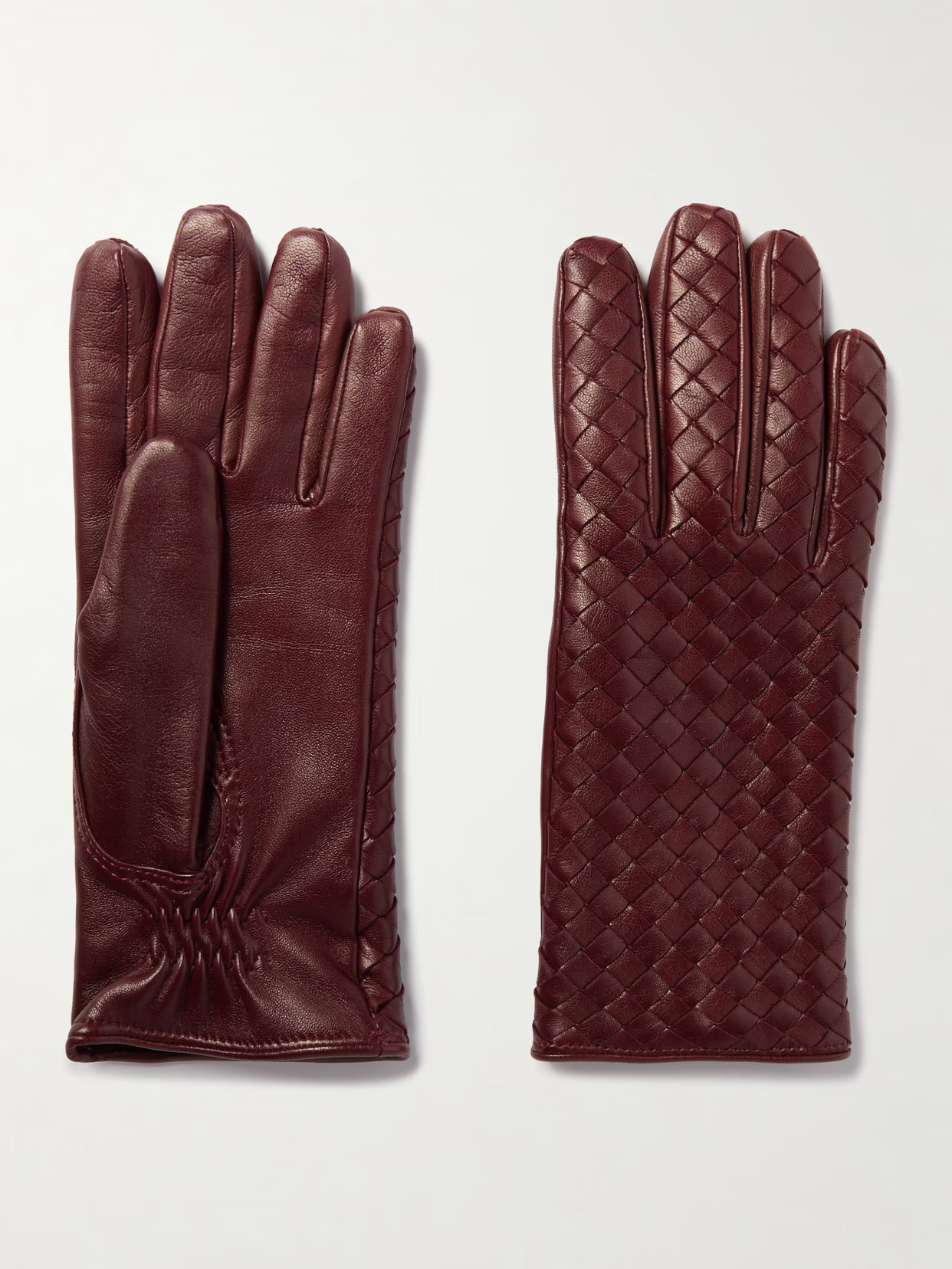 Bottega Veneta - Intrecciato Leather Gloves - Burgundy | NET-A-PORTER (UK & EU)