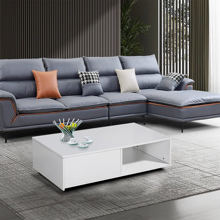 Coffee Table, High Gloss LED Cocktail Tables with Storage Drawer, Modern Living Room Table with W... | Walmart (US)