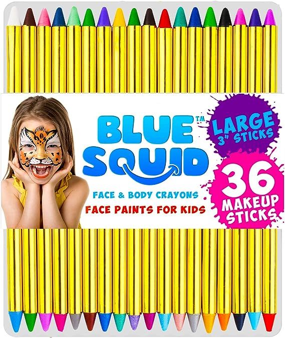 Face Paint Crayons for Kids, Blue Squid 36 Jumbo 3.25" Face & Body Painting Makeup Crayons, Safe ... | Amazon (US)
