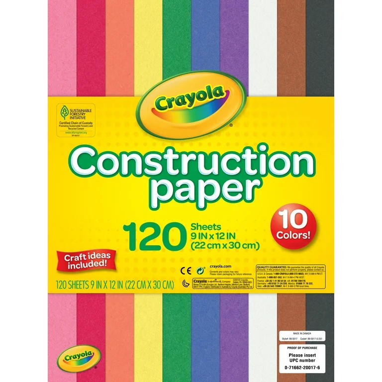 Crayola Construction Paper, 120 Pgs, School Supplies for Kindergarten, 10 Colors, Arts & Crafts S... | Walmart (US)