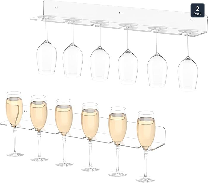 Hexsonhoma Champagne Wall Holder for Party 50, Clear Acrylic Wall Mounted Wine Glass Holder, Unde... | Amazon (US)