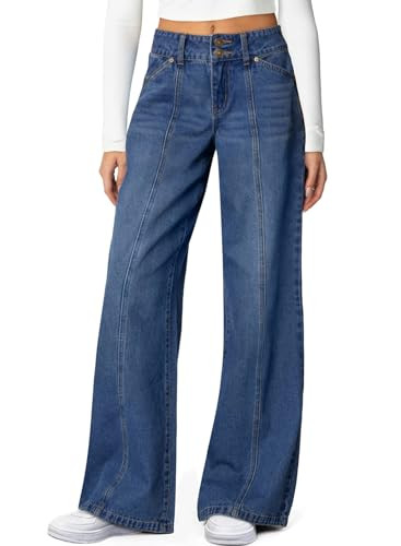 Sidefeel Womens Wide Leg Jeans Trendy Loose Stretchy Jeans, Blue, Size 8 | Amazon (US)
