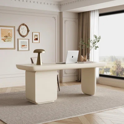 71" Rectangle White Writing Wodd Desk with Two Drawers | Wayfair North America
