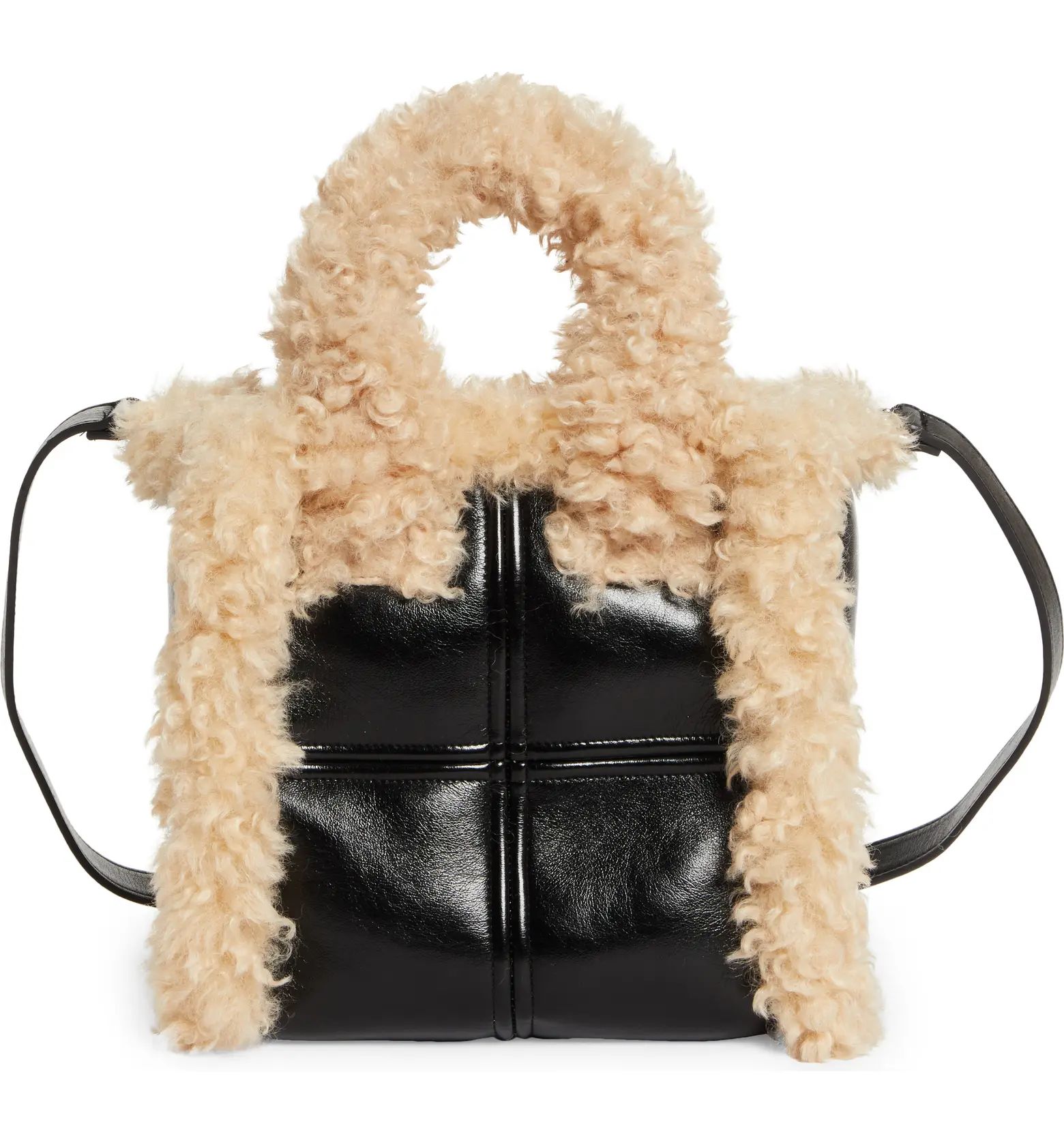 Stand Studio Liz II Faux Leather Top Handle Bag with Faux Shearling Trim | Nordstrom | Nordstrom