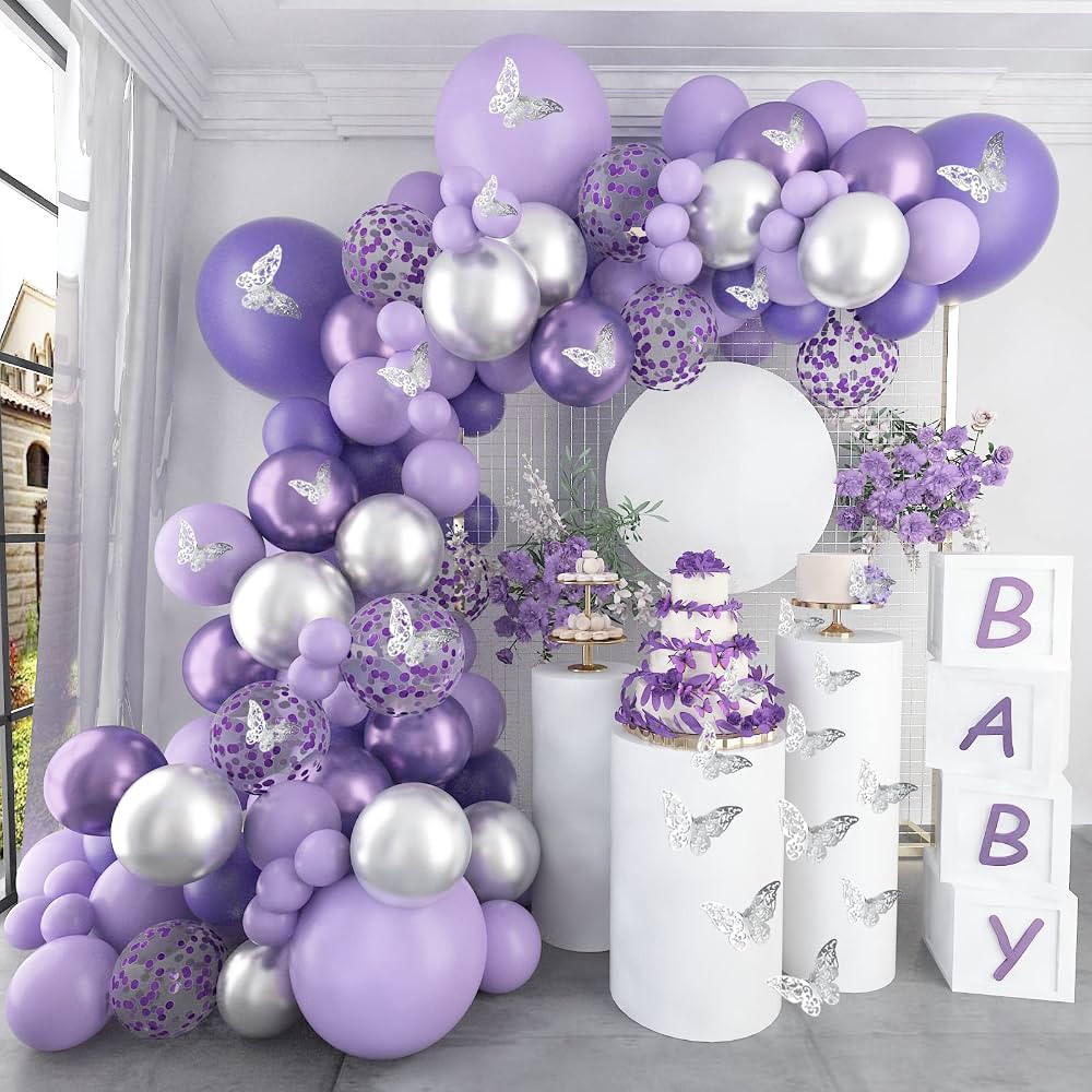 Pateeha Baby Shower Decorations for Girl 140 Pcs Purple Balloon Garland Kit Metallic Purple Silve... | Amazon (US)