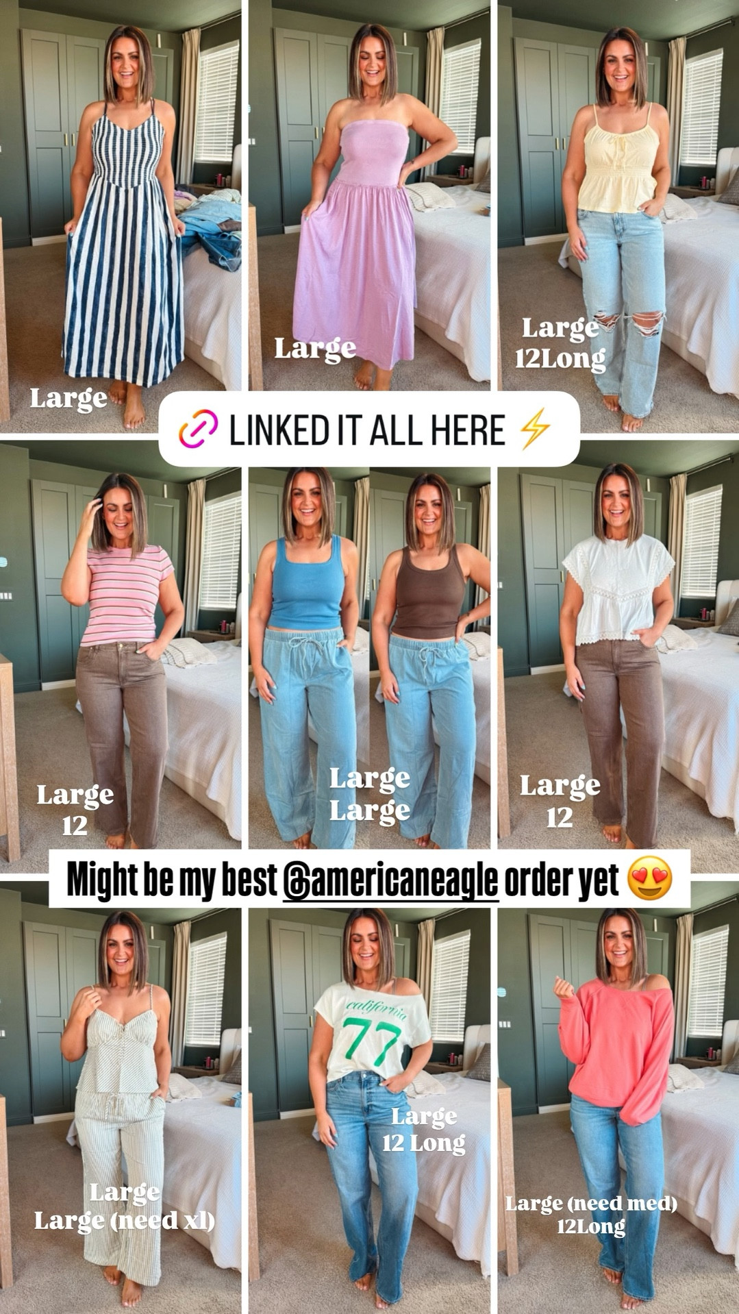 American Eagle Spring try-on
Dresses, large
Striped set, large (need XL pants)
Shirts & tanks, large
Curvy stovepipe distressed jeans, 12Long
Stovepipe brown jeans, 12Regular
Pull on jeans, large
Curvy baggy straight jeans, 12Long
Coral sweatshirt, large (need a medium)

Size 12, midsize, spring outfits, closet staples @American Eagle Outfitters 

#LTKootd #LTKSaleAlert #LTKMidsize