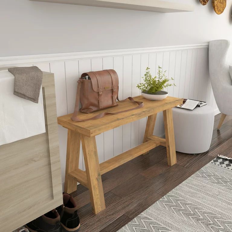 Woven Paths Simple Pine Wood Bench, Small Light Brown | Walmart (US)