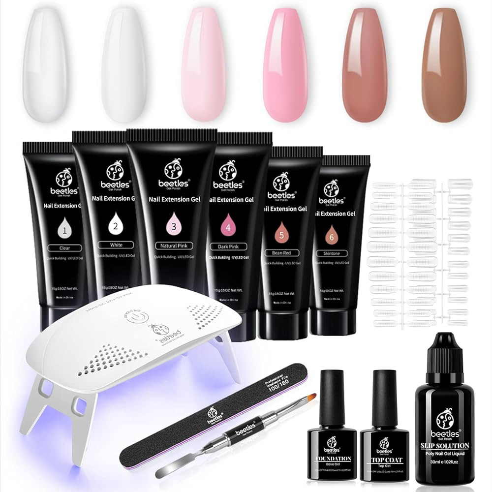 Beetles Gel Polish Poly Nail Extension Kit with Mini Led Lamp 6 Colors Clear Pink Nude Builder Je... | Amazon (US)