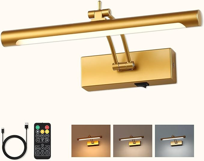 Battery Operated Picture Light with Remote,Wireless Gallery Lights Gold 12in Rechargeable Display... | Amazon (US)