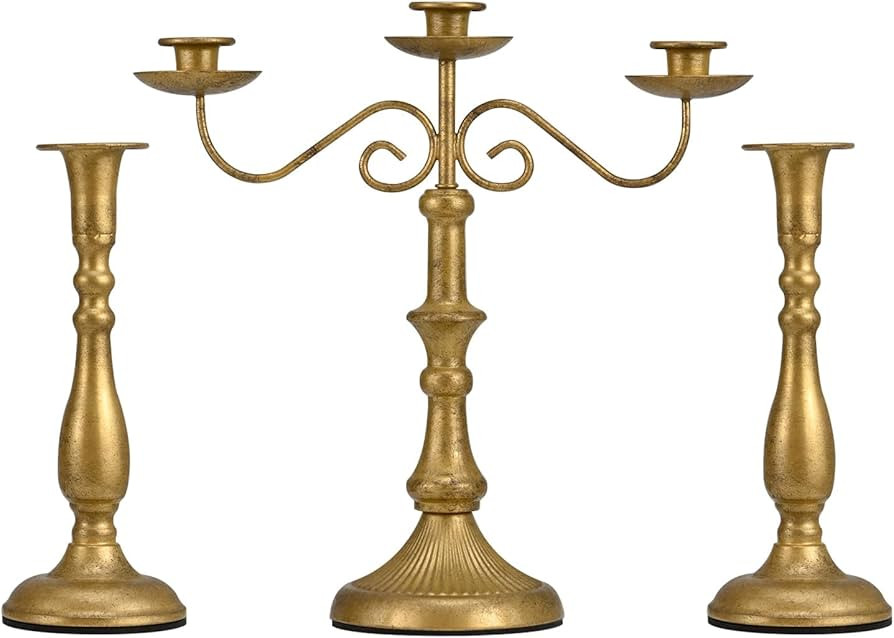 VINCIGANT Vintage Candle Holders Decorative Candelabra Gold 5 Arms Candlesticks Holder Table Ce... | Amazon (UK)