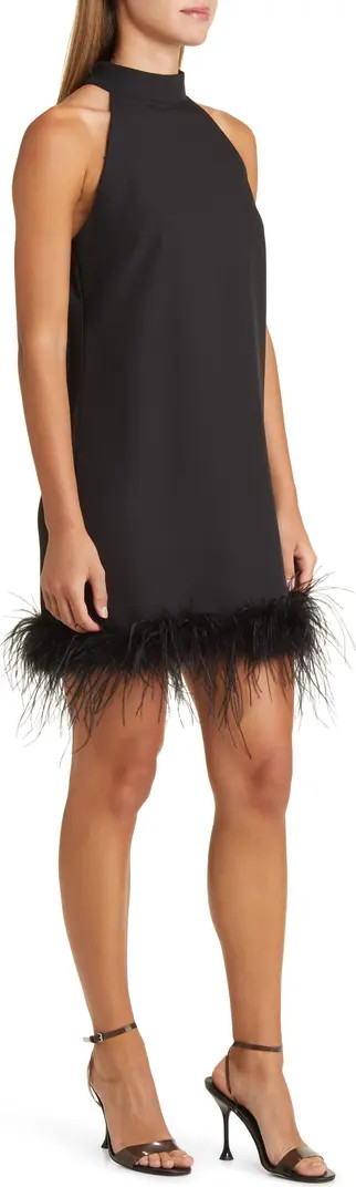 Halter Neck Feather Trim Cocktail Dress | Nordstrom