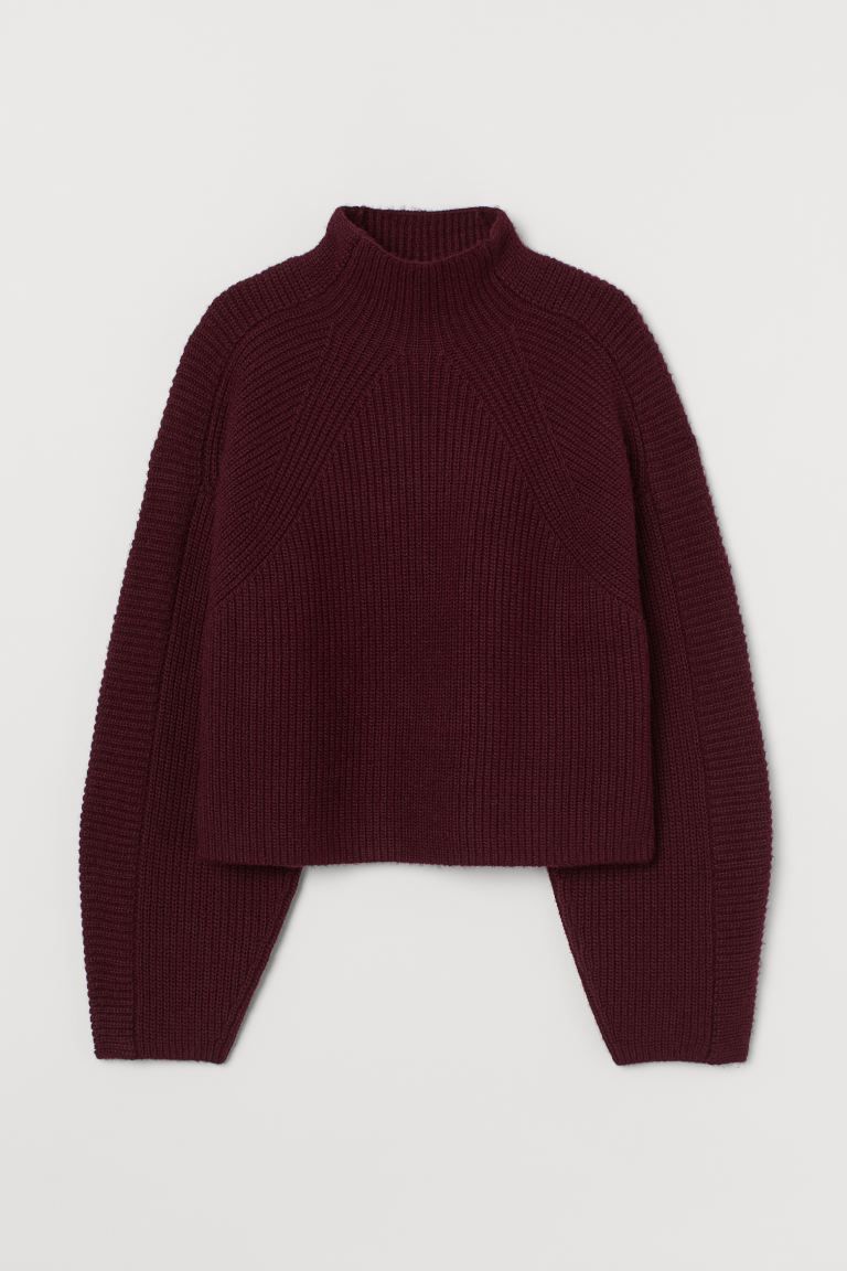 Soft, boxy, knit sweater with wool content. Mock turtleneck and long, wide sleeves. Polyester con... | H&M (US + CA)