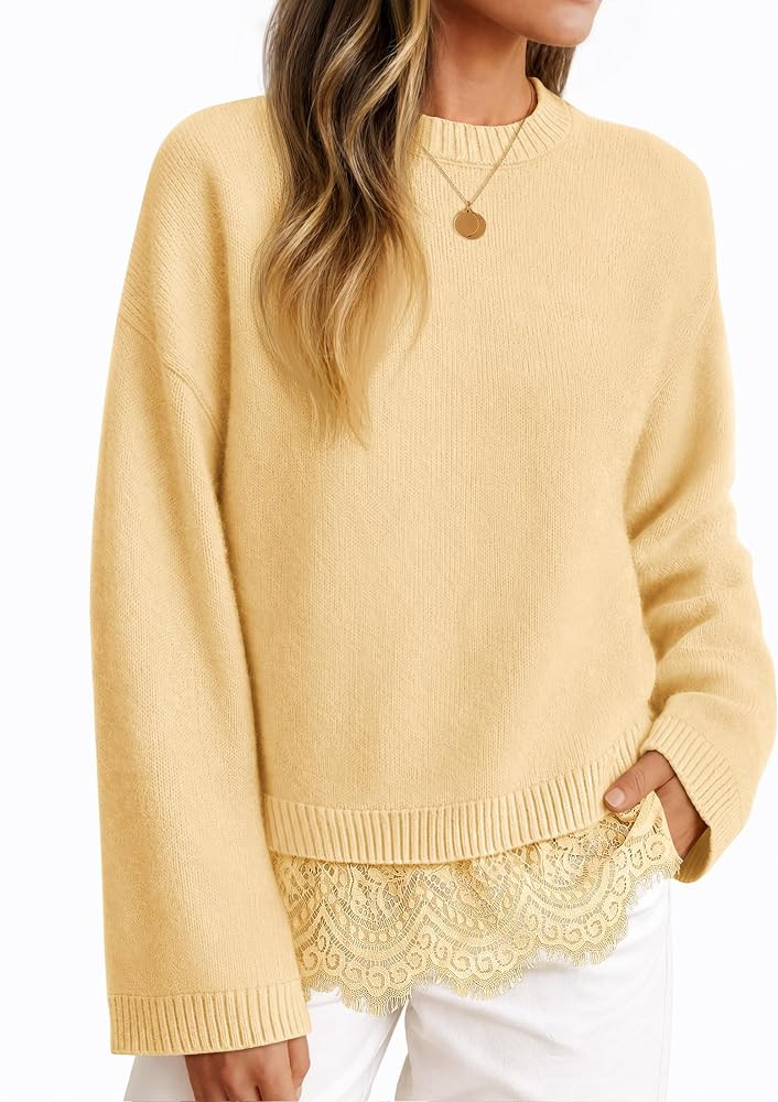 ZESICA Women's Fall Winter Sweaters 2026 Lace Trim Pullover Tops | Amazon (US)