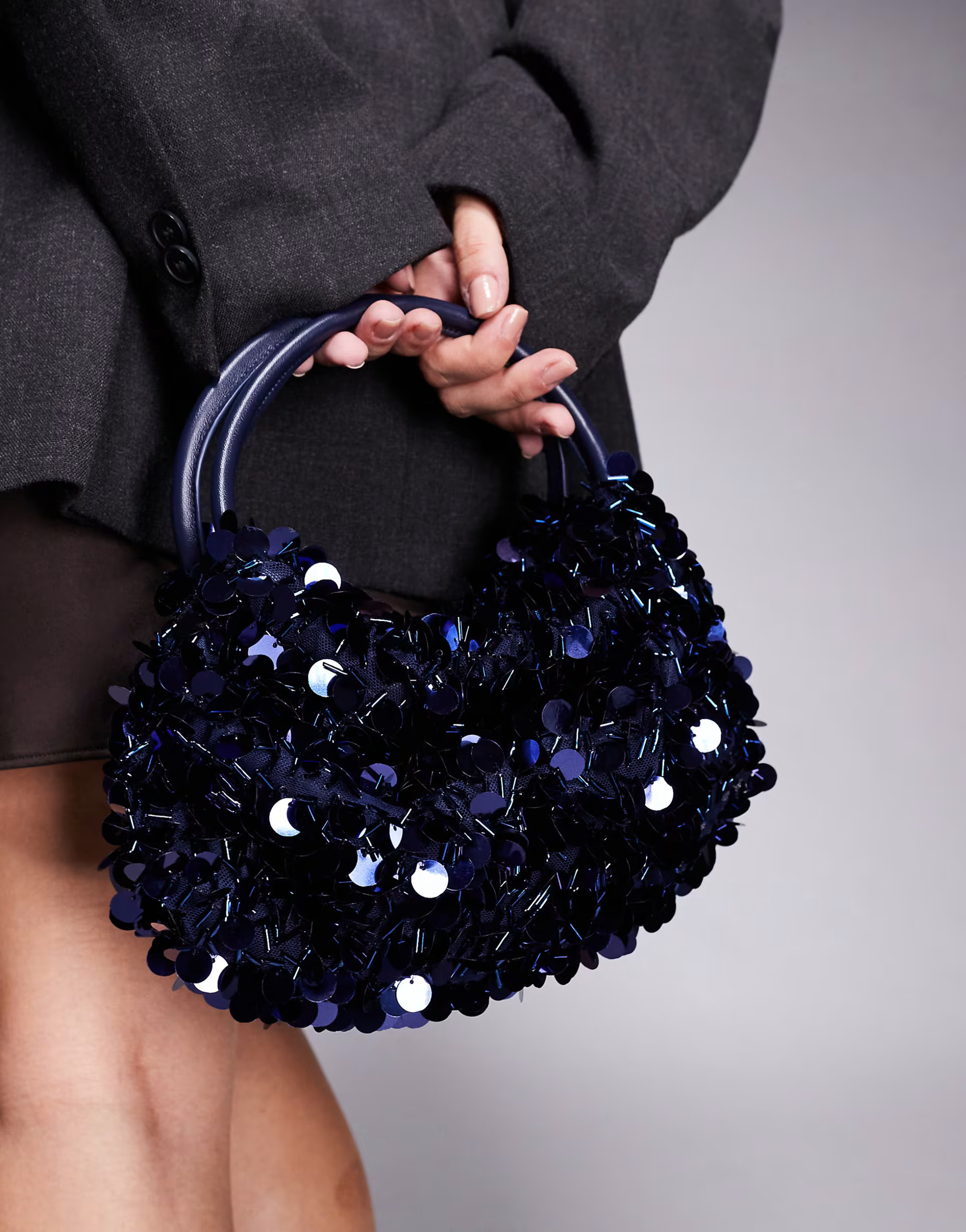 ASOS DESIGN sequin clutch bag in navy | ASOS (Global)