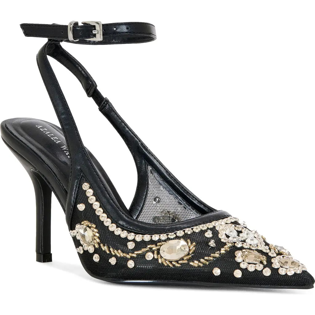 AZALEA WANG Ghouldie Ankle Strap Pointed Toe Pump in Black Multi at Nordstrom Rack, Size 11 | Nordstrom Rack