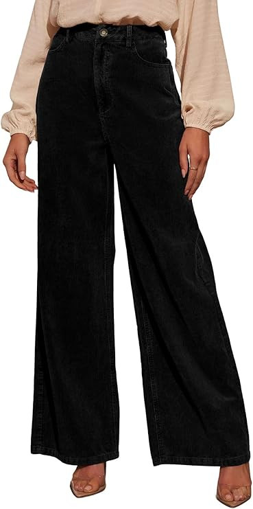 Sidefeel Women's Corduroy Pants Casual High Waisted Baggy Wide Leg Elastic Waist Loose Trousers w... | Amazon (US)