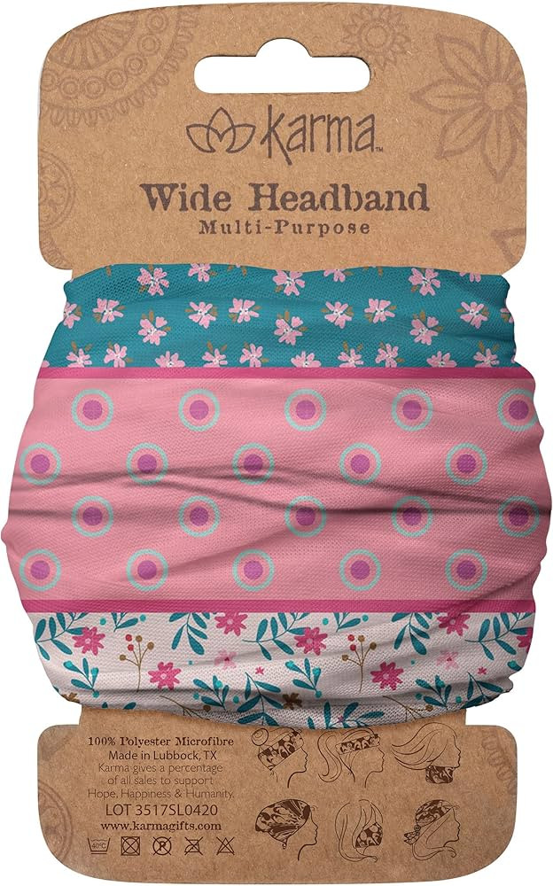 Karma Pink/Teal Split Floral Headband for Women - Wide - Fabric Headband and Stretchy Hair Scarf ... | Amazon (US)