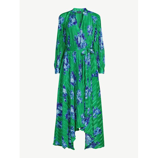 Scoop Women's Pleated Floral Midi Dress with Handkerchief Hem, Sizes XS-XXL | Walmart (US)