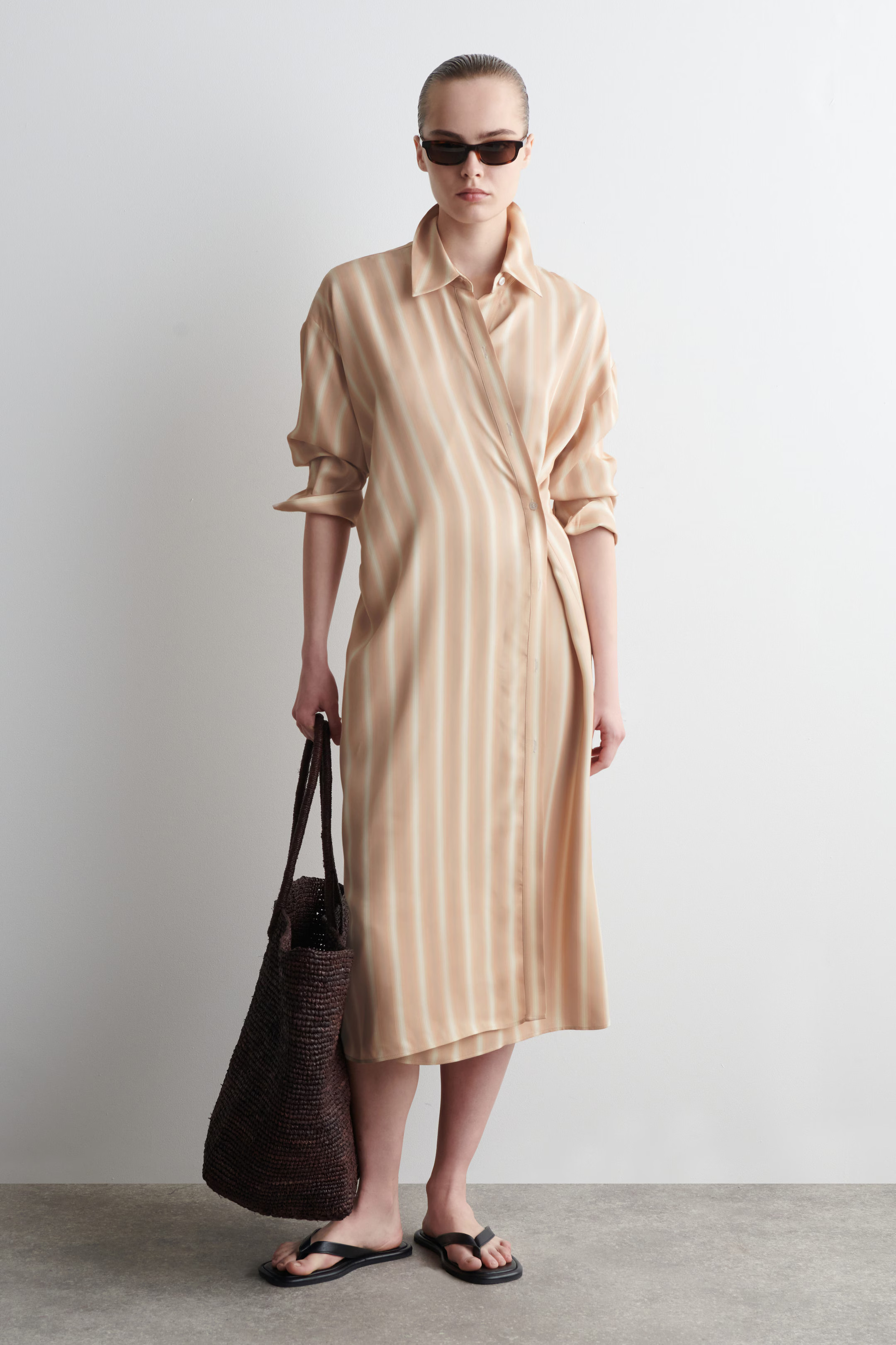 WRAP MIDI SHIRT DRESS - PINK / STRIPED | COS US | COS (US)